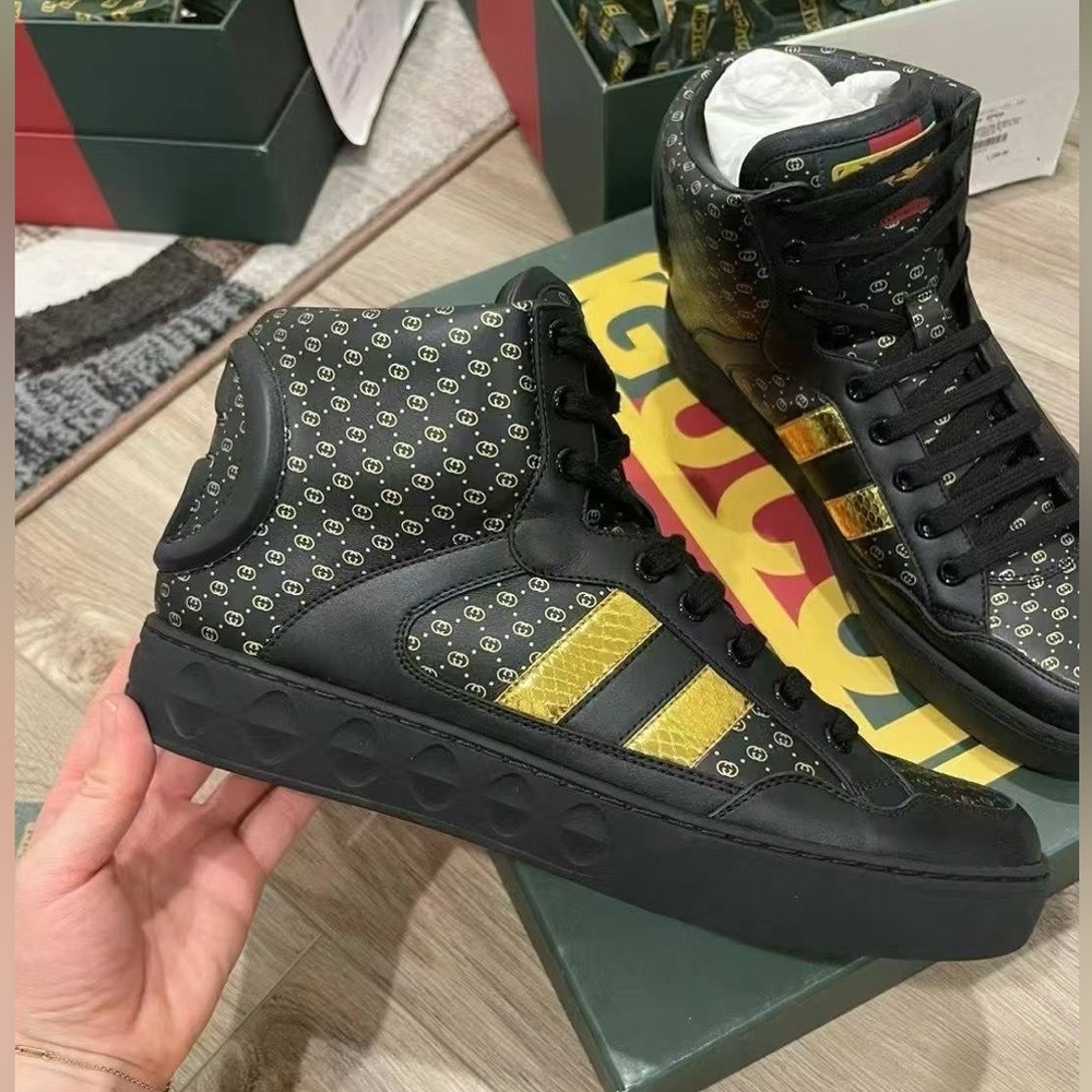 Authentic Gucci x Dapper Dan Mens Black High Top Sneaker Shoes Size 7.5 NIB - Picture 5 of 6
